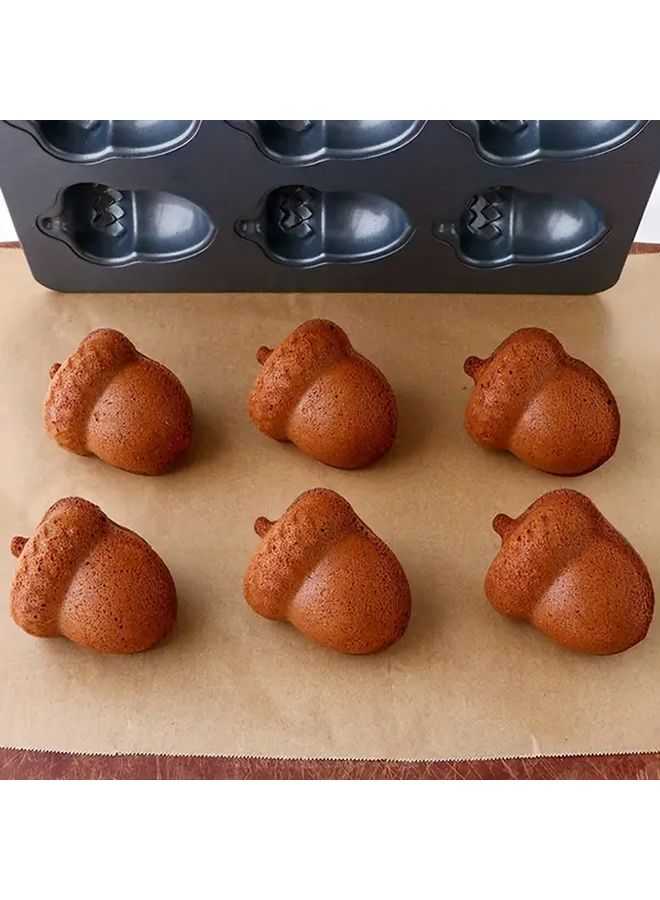 6 Hole Acorn Baking Mold Heavy Duty Carbon Steel Nonstick Oven Tray Gold Brown - Image 5