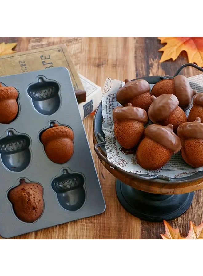 6 Hole Acorn Baking Mold Heavy Duty Carbon Steel Nonstick Oven Tray Gold Brown - Image 4