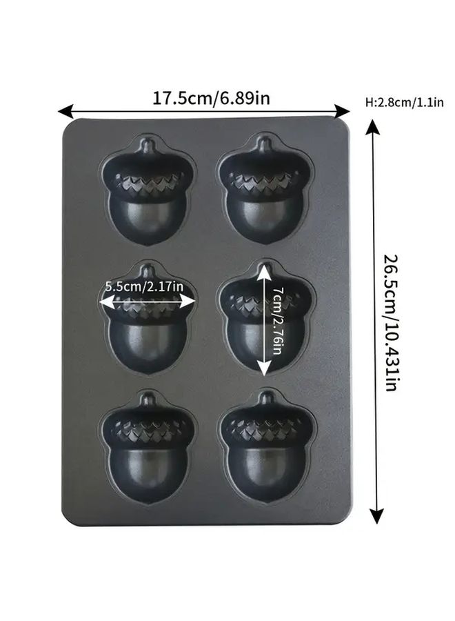 6 Hole Acorn Baking Mold Heavy Duty Carbon Steel Nonstick Oven Tray Gold Brown - Image 3