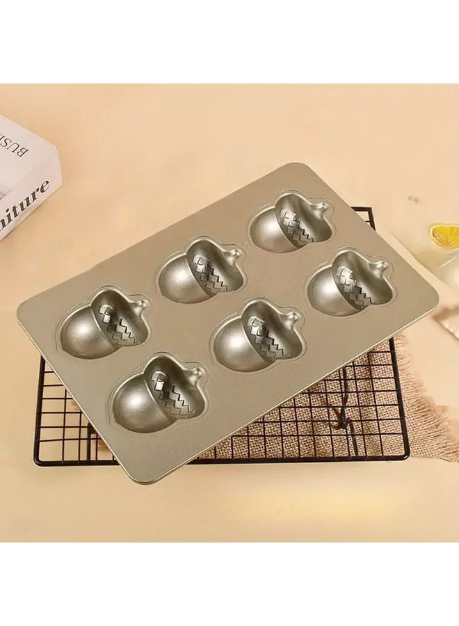 6 Hole Acorn Baking Mold Heavy Duty Carbon Steel Nonstick Oven Tray Gold Brown - Image 2