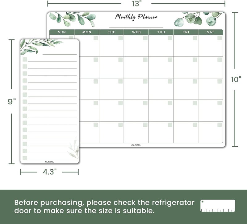 ALEZEL Magnetic Dry Erase Calendar for Fridge, Refrigerator Calendar Whiteboard Set - Magnetic Dry Erase Monthly Planner with 2 List Boards, 4 Markers + Eraser, Greenery - Image 3