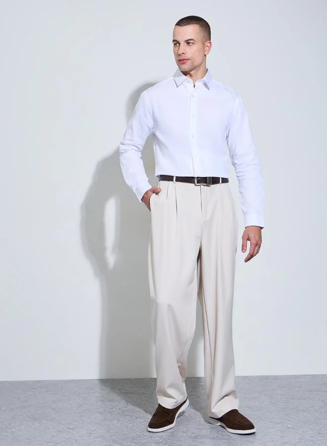 ستايلي Men White Solid Regular Fit Shirt