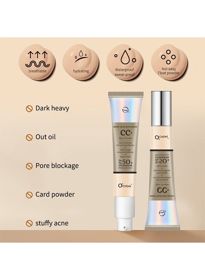 OCHEAL CC Cream, Full Coverage Foundation With SPF 50+ Whitening Sunscreen, CC Cream Foundation Anti-Redness, Colour Correcting And Brightening Face Cream, Skin Tone Adjusting CC Cream, Ivory - Image 5