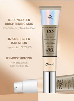 OCHEAL CC Cream, Full Coverage Foundation With SPF 50+ Whitening Sunscreen, CC Cream Foundation Anti-Redness, Colour Correcting And Brightening Face Cream, Skin Tone Adjusting CC Cream, Ivory  - Image 3