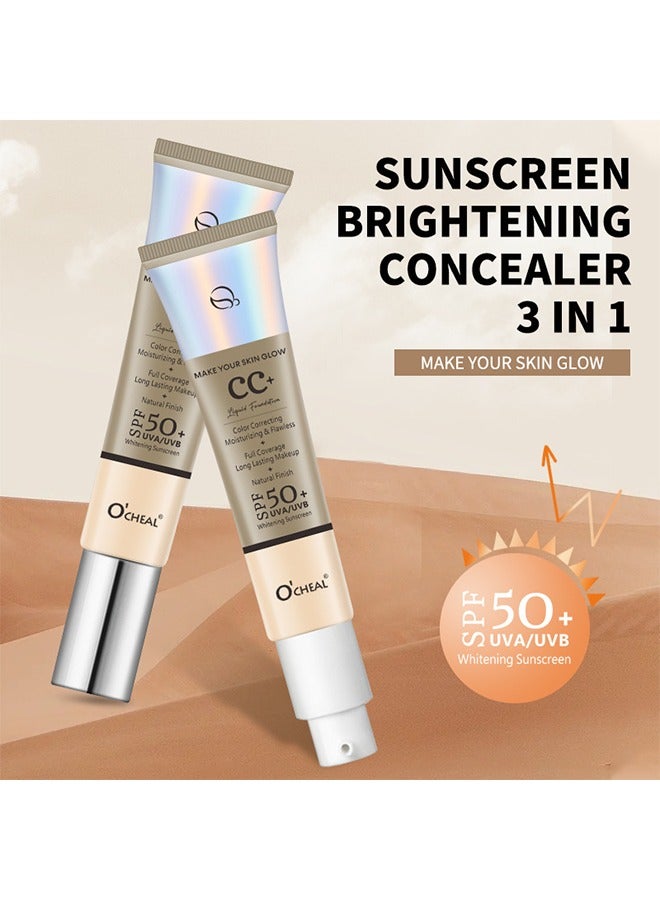 OCHEAL CC Cream, Full Coverage Foundation With SPF 50+ Whitening Sunscreen, CC Cream Foundation Anti-Redness, Colour Correcting And Brightening Face Cream, Skin Tone Adjusting CC Cream, Ivory - Image 4