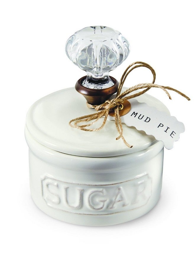 Mud Pie Door Knob Sugar Bowl, White 5.85H X 6.7L X 6.35W - Image 1