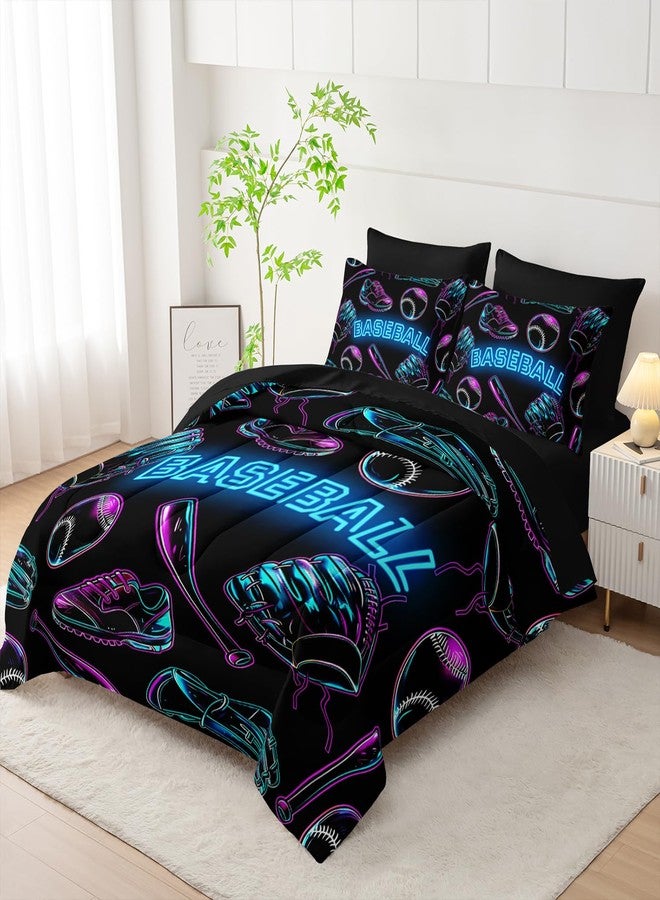 XYNHML Baseball Sports Comforter Set 7Pcs Sneaker Baseball Bat Gloves Bedding Set for Kid Teen Girl Boy Adult Sports Games Shoes Quilt Bed Decor Twin with 2 Sheets,2 Pillowcases,2 Throw Pillow Covers - Image 2