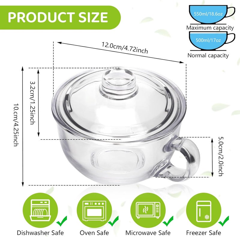 Patoper Clear Soup Bowls with Handle and Glass Lid Microwave Round Bowls Glass Cereal Cup Mug Mixing Bowl Insulated Oatmeal Bowl for Breakfast Rice Salad Fruit Yogurt,1 Pack - Image 5
