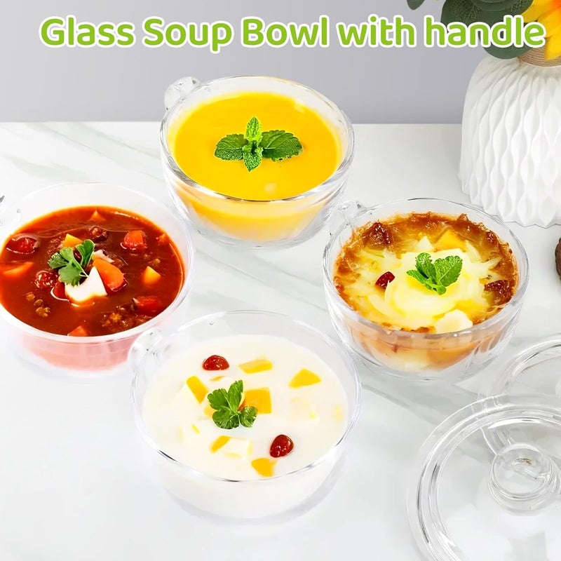 Patoper Clear Soup Bowls with Handle and Glass Lid Microwave Round Bowls Glass Cereal Cup Mug Mixing Bowl Insulated Oatmeal Bowl for Breakfast Rice Salad Fruit Yogurt,1 Pack - Image 4