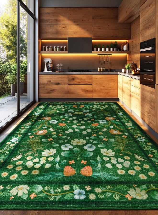 Rtizon Area Rugs for Living Room, Non-Slip 4x6 Washable Rug for Bedroom,Vintage Floral for Entryway Office Kitchen Dining Room, Green - Image 5
