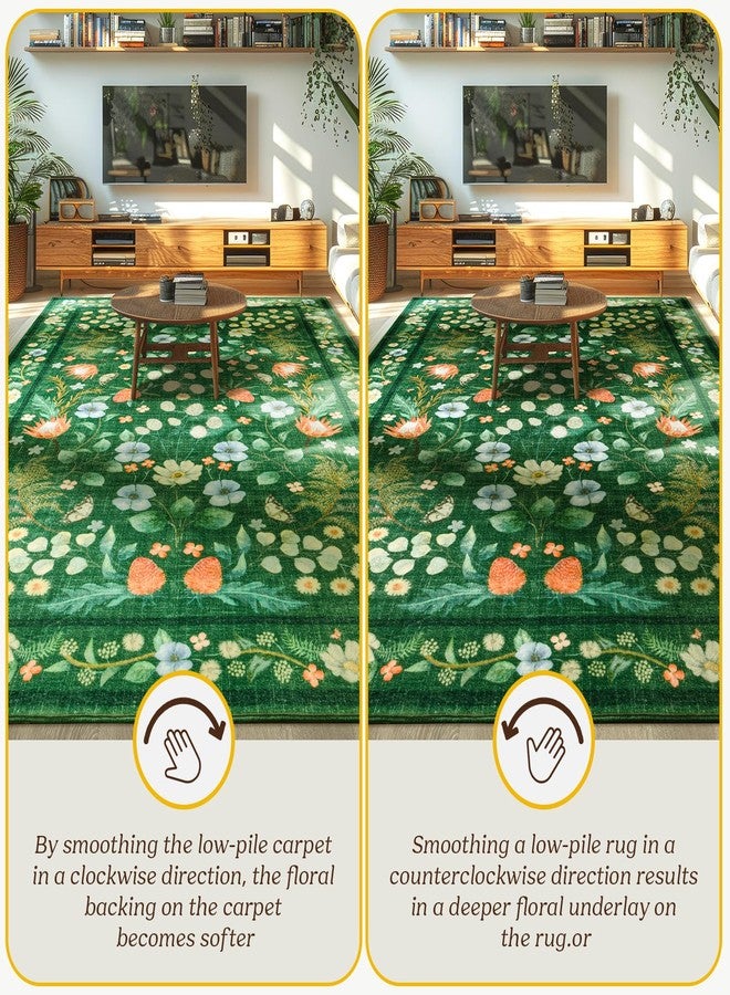 Rtizon Area Rugs for Living Room, Non-Slip 4x6 Washable Rug for Bedroom,Vintage Floral for Entryway Office Kitchen Dining Room, Green - Image 4