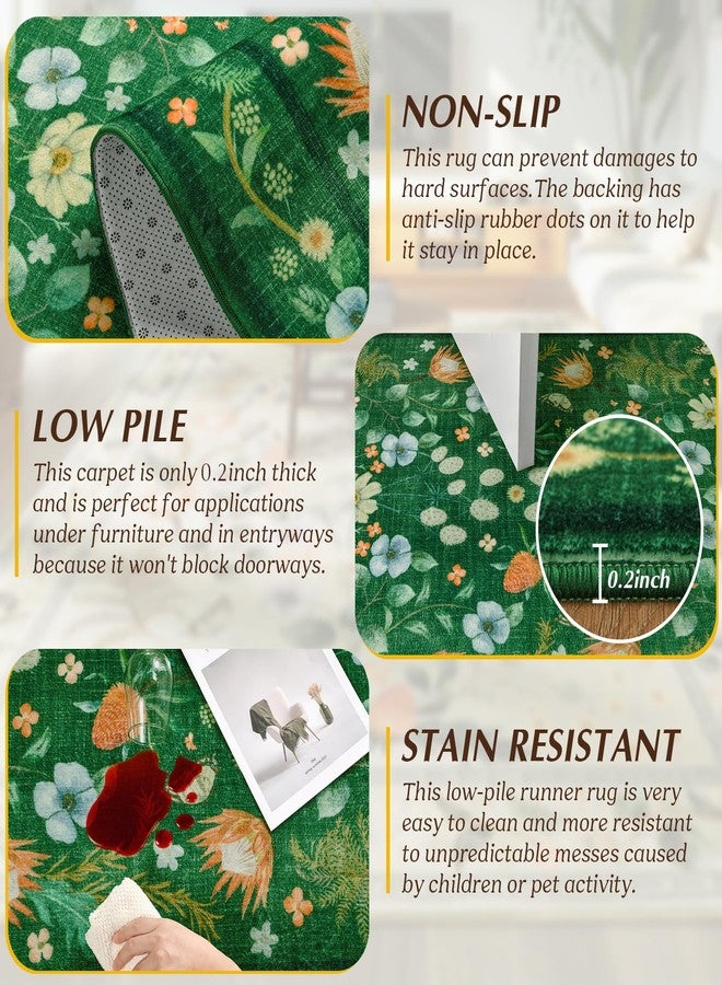 Rtizon Area Rugs for Living Room, Non-Slip 4x6 Washable Rug for Bedroom,Vintage Floral for Entryway Office Kitchen Dining Room, Green - Image 2