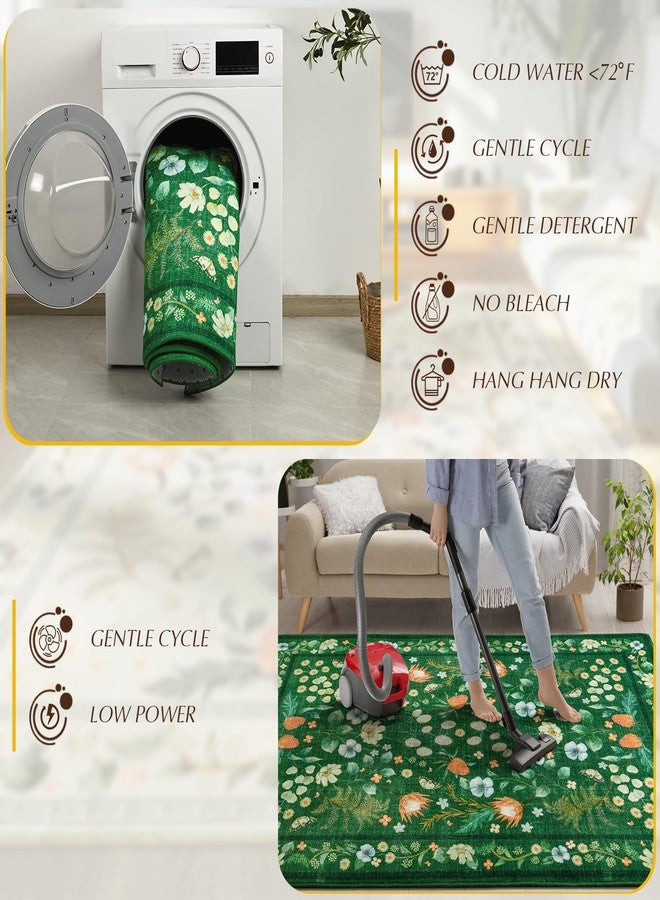 Rtizon Area Rugs for Living Room, Non-Slip 4x6 Washable Rug for Bedroom,Vintage Floral for Entryway Office Kitchen Dining Room, Green - Image 3