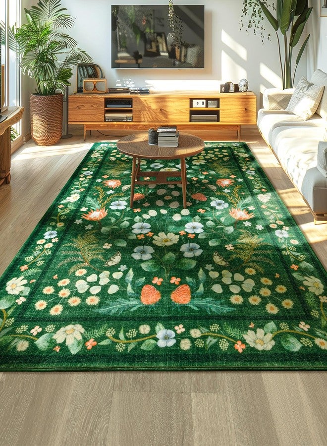 Rtizon Area Rugs for Living Room, Non-Slip 4x6 Washable Rug for Bedroom,Vintage Floral for Entryway Office Kitchen Dining Room, Green - Image 1