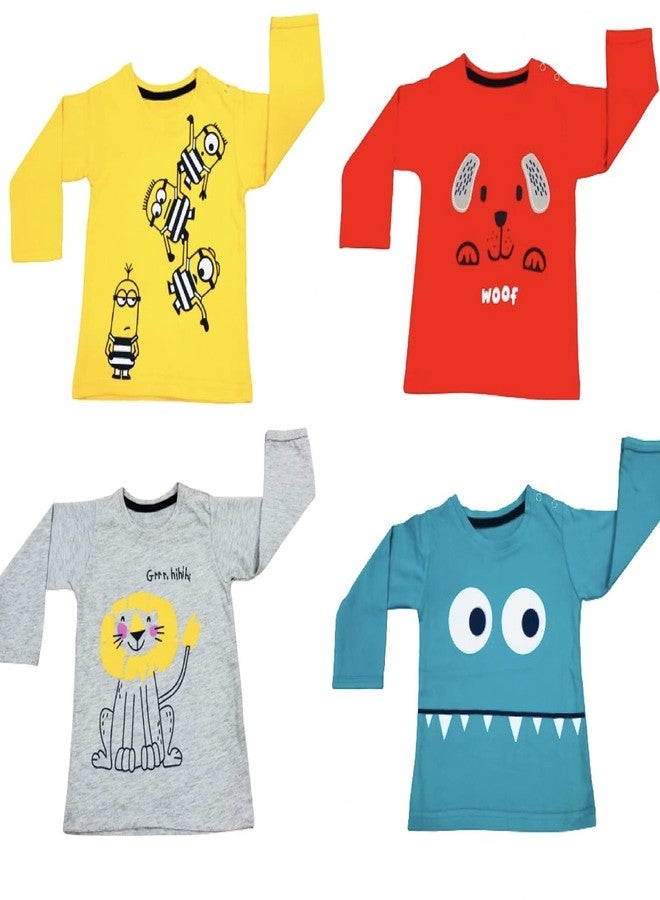 Infantbond Baby Boy's & Baby Girl's Full Sleeves T-Shirt | Touch Button T-Shirts (Pack of 4) (9-12 Months) - Image 1
