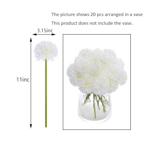 Kimura's Cabin Kimuras Cabin 20Pcs Fake Chrysanthemum Artificial Flowers Silk Ball Flowers Faux Mums Flower with Stem for Wedding Party DIY Bouquets Arrangements Home Table Core Decoration Vase FillersWhite - Image 3