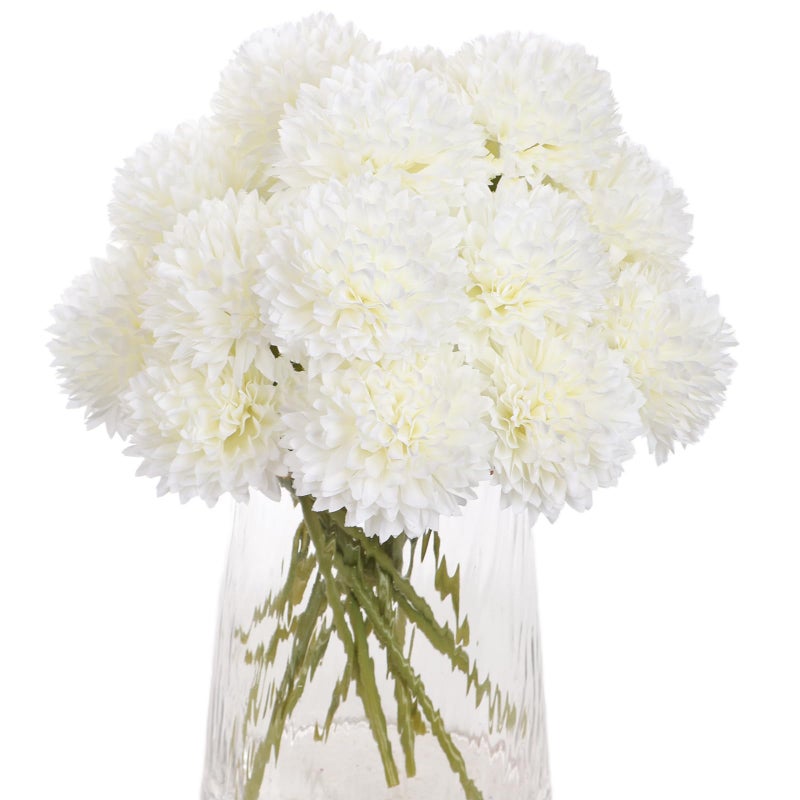 Kimura's Cabin Kimuras Cabin 20Pcs Fake Chrysanthemum Artificial Flowers Silk Ball Flowers Faux Mums Flower with Stem for Wedding Party DIY Bouquets Arrangements Home Table Core Decoration Vase FillersWhite - Image 2
