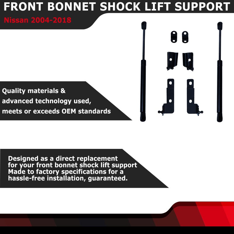 FEXON Pair of Front Bonnet Hood Shock Rod Kit Gas Charged Shock Dampers Spring Struts Bar Compatible with Nissan Navara Frontier D40 Pathfinder Xterra 2004-2018 - Image 3