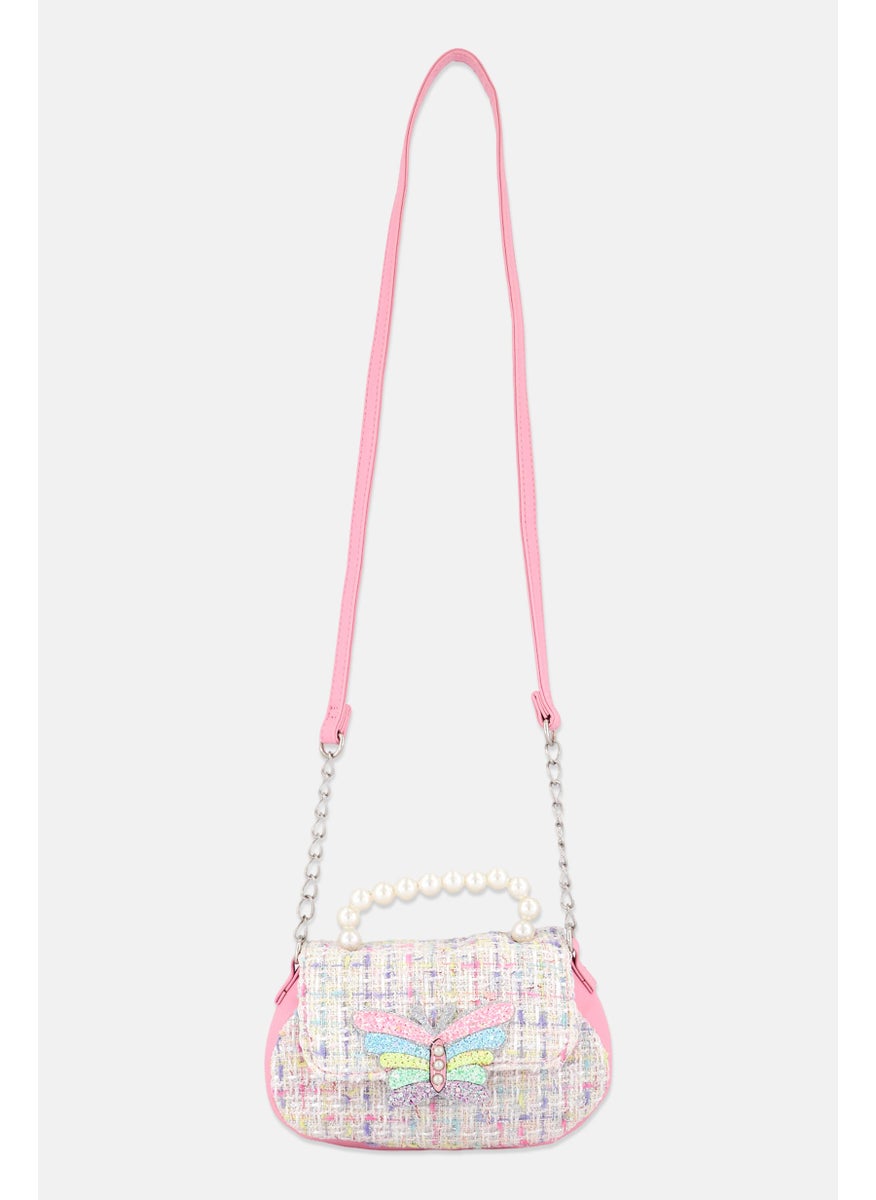 OMG Accessories Kids Girl Butterfly Tweed Cross Body Bag 11 H x 19 L x 7 W cm, Pink  - Image 1