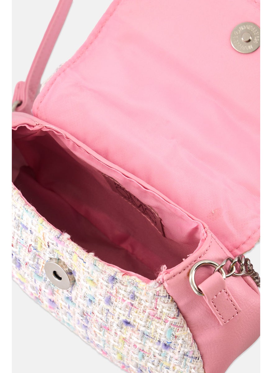 OMG Accessories Kids Girl Butterfly Tweed Cross Body Bag 11 H x 19 L x 7 W cm, Pink  - Image 3