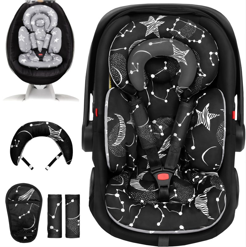 TinlyFinly Infant Car Seat Insert with Removable Cushion for Preemie to Toddler, Reversible Newborn Carseat Insert for Baby Head Body Support, Fits for Stroller, Baby Swing, Bouncer (Black Star) - Image 1