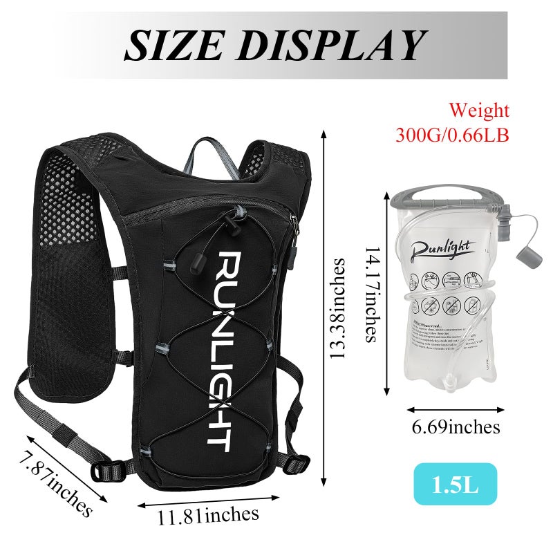 Runlight Running Vest for Women Men,Adjustable Chest Straps Runnings Hydration Vest with 1.5L Water Bladder,Lightweight Breathable Reflective Runnings Vest for Trail Running Hiking Black - Image 2