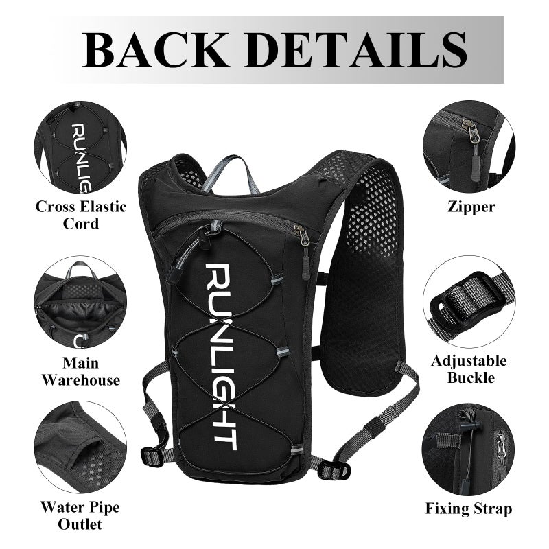 Runlight Running Vest for Women Men,Adjustable Chest Straps Runnings Hydration Vest with 1.5L Water Bladder,Lightweight Breathable Reflective Runnings Vest for Trail Running Hiking Black - Image 4