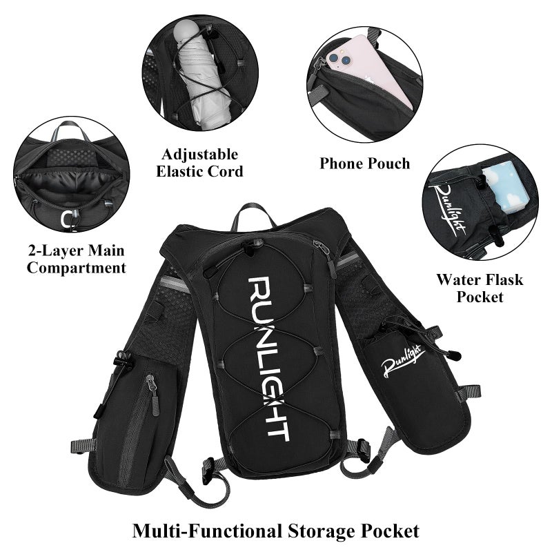 Runlight Running Vest for Women Men,Adjustable Chest Straps Runnings Hydration Vest with 1.5L Water Bladder,Lightweight Breathable Reflective Runnings Vest for Trail Running Hiking Black - Image 5