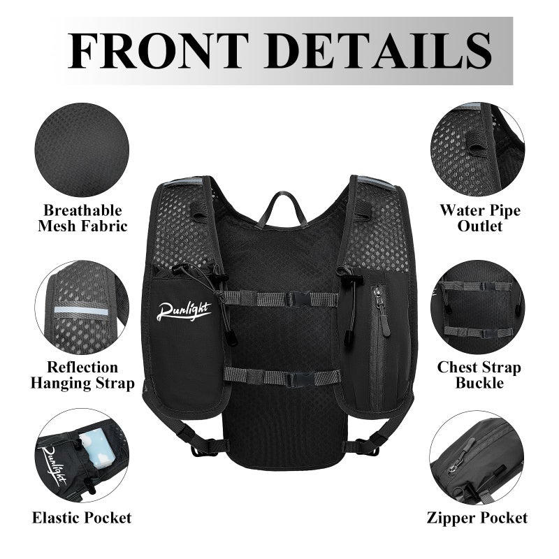 Runlight Running Vest for Women Men,Adjustable Chest Straps Runnings Hydration Vest with 1.5L Water Bladder,Lightweight Breathable Reflective Runnings Vest for Trail Running Hiking Black - Image 3