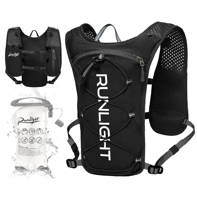 Runlight Running Vest for Women Men,Adjustable Chest Straps Runnings Hydration Vest with 1.5L Water Bladder,Lightweight Breathable Reflective Runnings Vest for Trail Running Hiking Black - Image 1