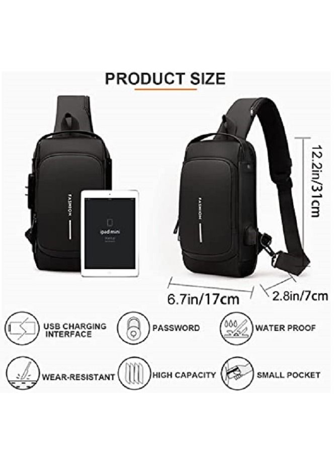 Generic Shoulder Bag Sports for Men/Women,Crossbody Sling Bag,Waterproof Chest Backpack with USB Charging, Shoulder Backpack  Chest Bag  for Men Women (Black)  - Image 4