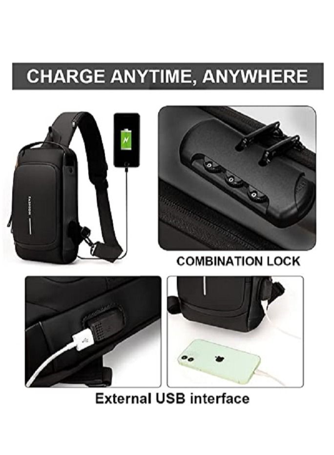 Generic Shoulder Bag Sports for Men/Women,Crossbody Sling Bag,Waterproof Chest Backpack with USB Charging, Shoulder Backpack  Chest Bag  for Men Women (Black)  - Image 5
