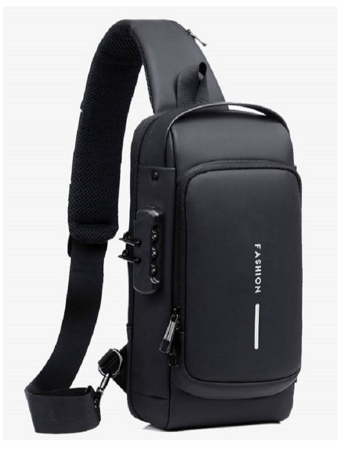Generic Shoulder Bag Sports for Men/Women,Crossbody Sling Bag,Waterproof Chest Backpack with USB Charging, Shoulder Backpack  Chest Bag  for Men Women (Black)  - Image 1