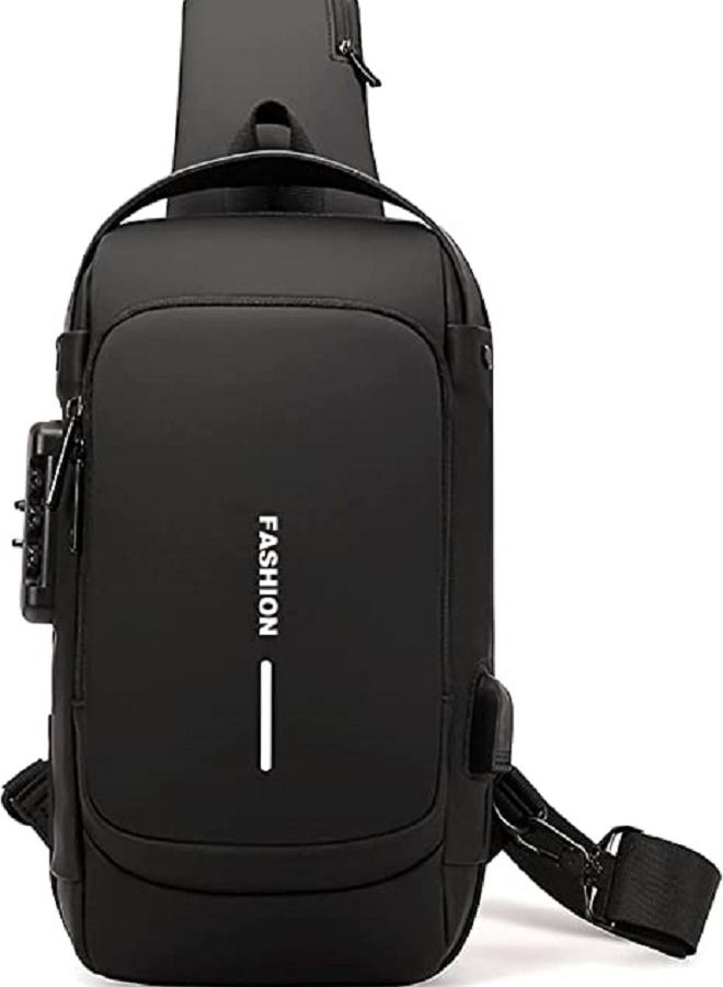 Generic Shoulder Bag Sports for Men/Women,Crossbody Sling Bag,Waterproof Chest Backpack with USB Charging, Shoulder Backpack  Chest Bag  for Men Women (Black)  - Image 2