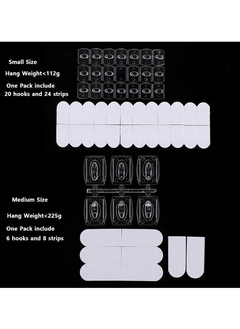 Utility Hooks, Damage Free Hanging Wall Hooks with Adhesive Strips for School Dorm Home Organizers, 20 Small and 6 Medium Size