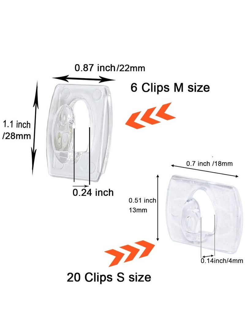 Utility Hooks, Damage Free Hanging Wall Hooks with Adhesive Strips for School Dorm Home Organizers, 20 Small and 6 Medium Size