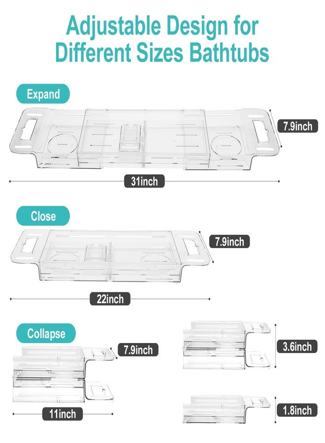 COKIHOM Expandable Bathtub Tray Caddy for Bath Relaxing, Transparent Bath Accessories Bath Table Tub Tray for Women, Adjusts from 22 to 31 Inches, Ideal for Housewarming, Anniversary or Wedding Gifts New Home - Image 2