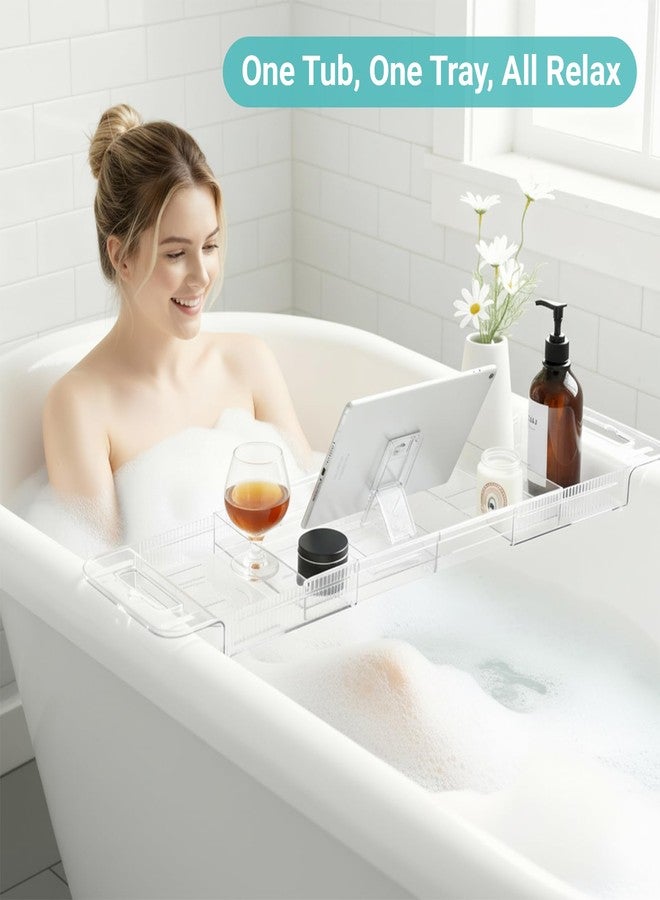 COKIHOM Expandable Bathtub Tray Caddy for Bath Relaxing, Transparent Bath Accessories Bath Table Tub Tray for Women, Adjusts from 22 to 31 Inches, Ideal for Housewarming, Anniversary or Wedding Gifts New Home - Image 3