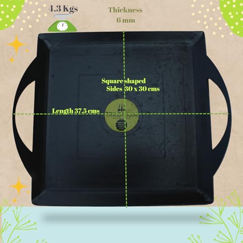 Trilonium Triple Seasoned Iron Fish Fry Griddle Tawa 30 x 30 cms, Ultra Smooth, 4.3 Kgs - Image 2