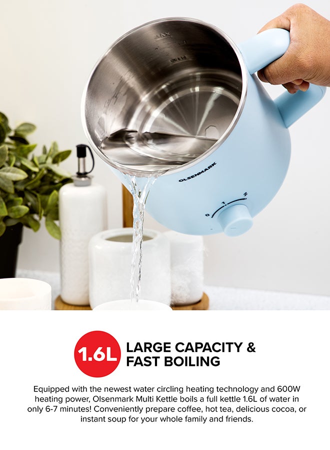 Olsenmark Electric multi Kettle, Anti-Hot Outer Body, Over Heating and Boil Dry Protection 1.6 L 600 W OMK2466 Blue - Image 3