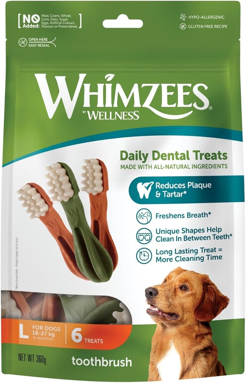 WHIMZEES Wellness Whimzees Toothbrush Dental Treats 6pc for L Size Dogs 360g - Image 1