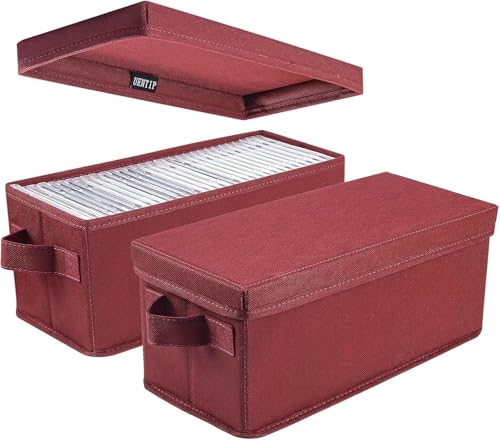UENTIP CD Storage Boxes - Pack of 2 DVD CD Case Storage Container holds 60 CDs in full jewel cases, 120 CDs in slim cases, and 330 discs in CD sleeves - 13.2" x 5.9" x 5.3",(2pack-red) - Image 1