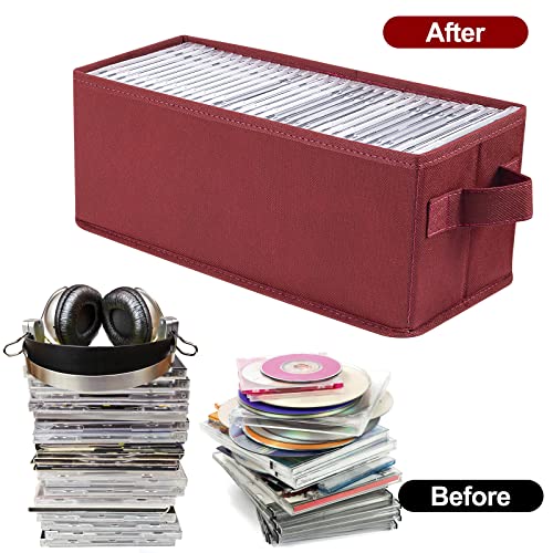 UENTIP CD Storage Boxes - Pack of 2 DVD CD Case Storage Container holds 60 CDs in full jewel cases, 120 CDs in slim cases, and 330 discs in CD sleeves - 13.2" x 5.9" x 5.3",(2pack-red) - Image 3