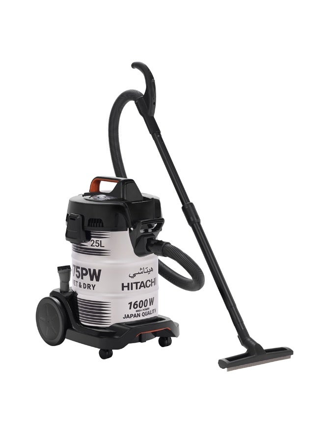 Hitachi Wet & Dry Pail Can Vacuum Cleaner 1600W Motor 3 in 1 Perfomance, Wet, Dry & Sand, Metal Telescopic Pipe 25L Dust Capacity CV-975PWBKGSA 25 L 1600 W CV-975PWBKGSA WHITE/BLACK - Image 2
