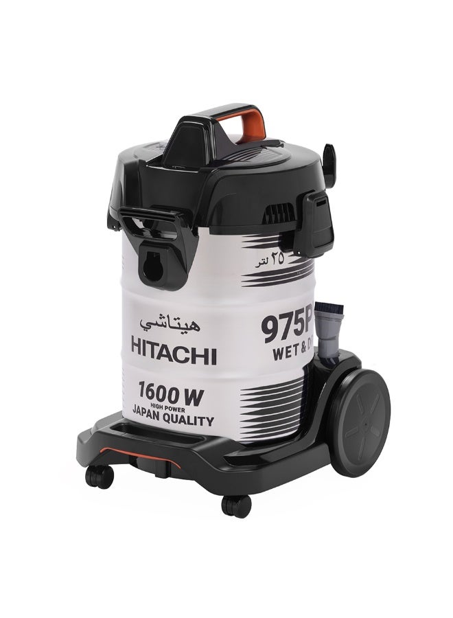 Hitachi Wet & Dry Pail Can Vacuum Cleaner 1600W Motor 3 in 1 Perfomance, Wet, Dry & Sand, Metal Telescopic Pipe 25L Dust Capacity CV-975PWBKGSA 25 L 1600 W CV-975PWBKGSA WHITE/BLACK - Image 4