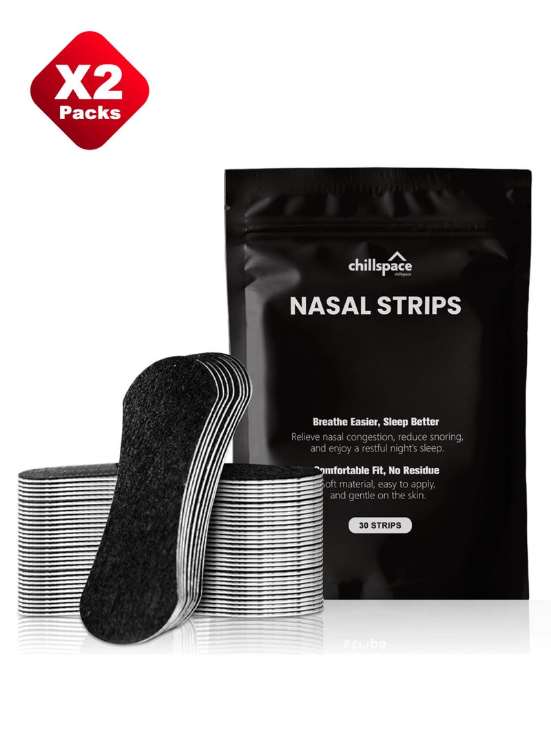 Chillspace 60pcs Performance Breathing Nasal Strips - Oil & Sweat Proof Adhesive - Athletic Nose Patch for Snoring & Sleeping - Black, Wide Body, Universal Fit, Extra Strength(Black) - Image 1
