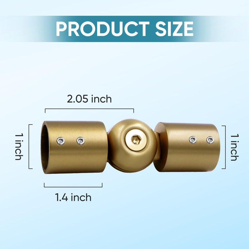 LISTENJIALE Window Curtain Rod Corner Connector 1 pcs,LISTENJIALE Adjustable Corner Curtain Rod Connector for 1 Inch Bay Window(Gold) - Image 2