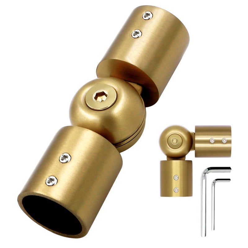 LISTENJIALE Window Curtain Rod Corner Connector 1 pcs,LISTENJIALE Adjustable Corner Curtain Rod Connector for 1 Inch Bay Window(Gold) - Image 1