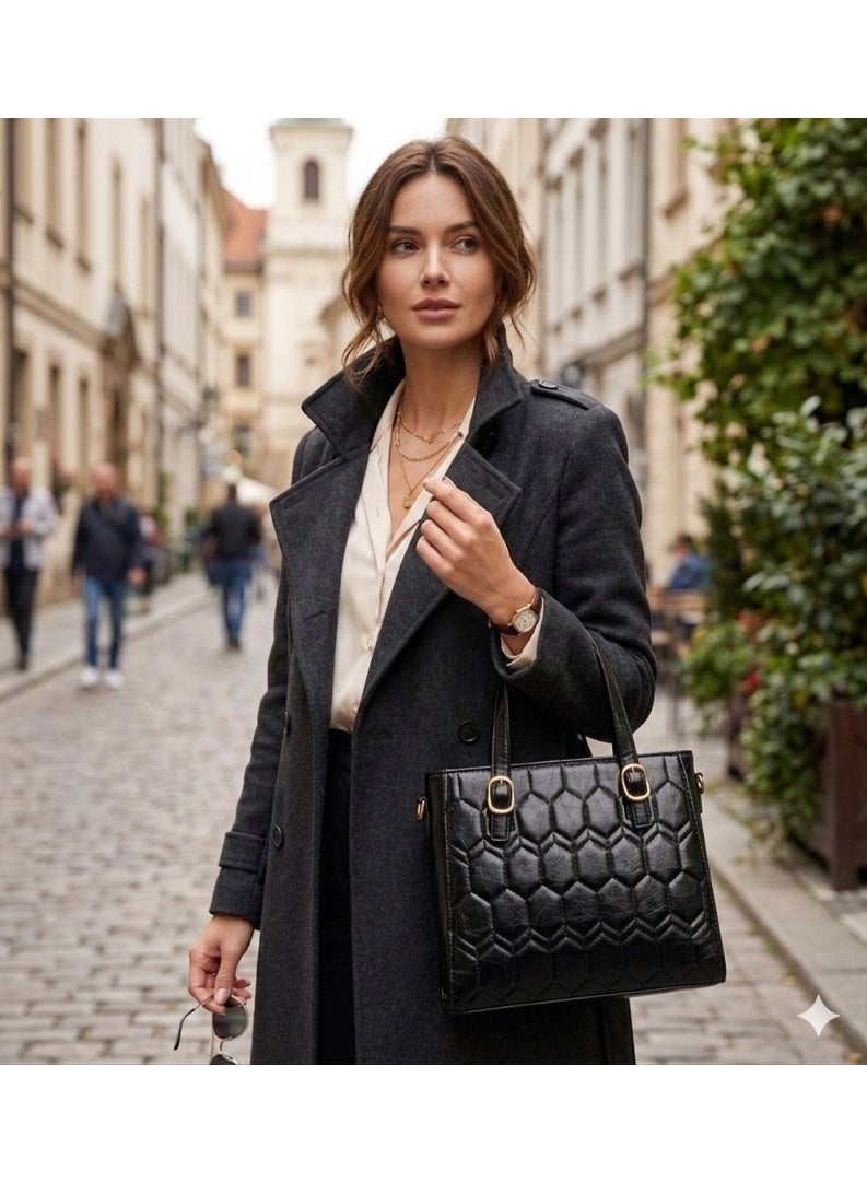 "Women Top Handle Handbag – Elegant Quilted Leather Tote Bag for Women, Fashion Shoulder & Crossbody Purse, Small Structured Ladies Handbag for Work, Party & Daily Use, Square " - Image 2