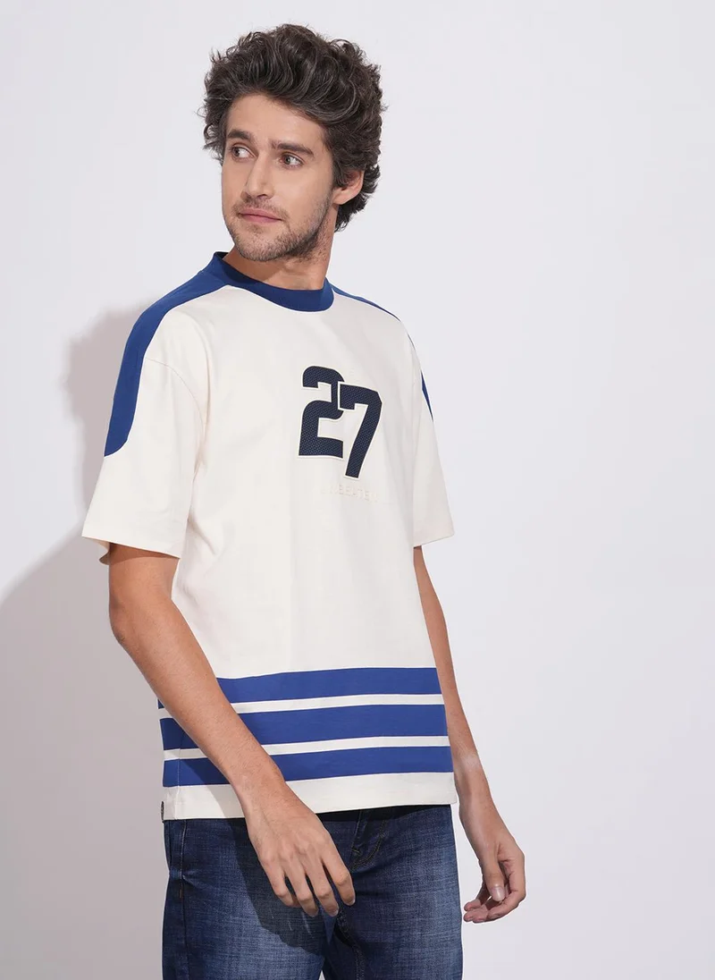 بيينغ هيومان Men Colourblocked Drop-Shoulder Sleeves Pure Cotton T-shirt